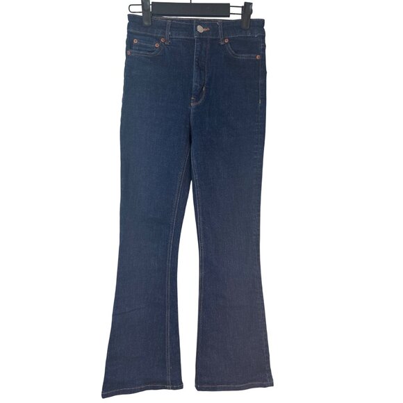 ZARA Size 2 Dark Blue Flared Denim Jeans High Rise Stretch Cotton Blend - Picture 2 of 15